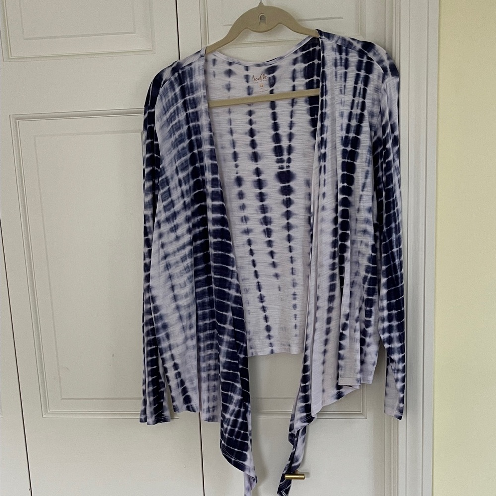 Belle by Kim Gravel Tie-Dye Open Front Cardigan - Blue and White